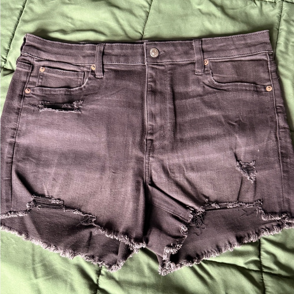 AEO Black Distressed Jean Shorts